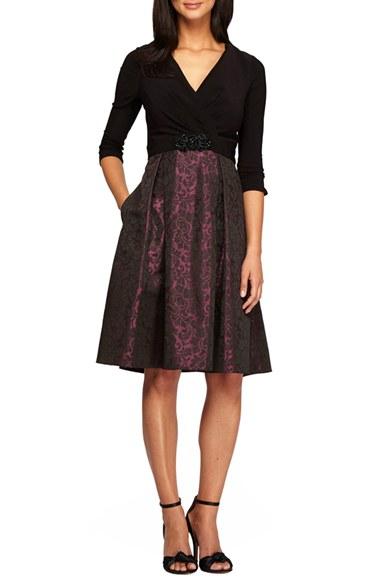 Women's Alex Evenings Mixed Media Fit & Flare Dress - Black