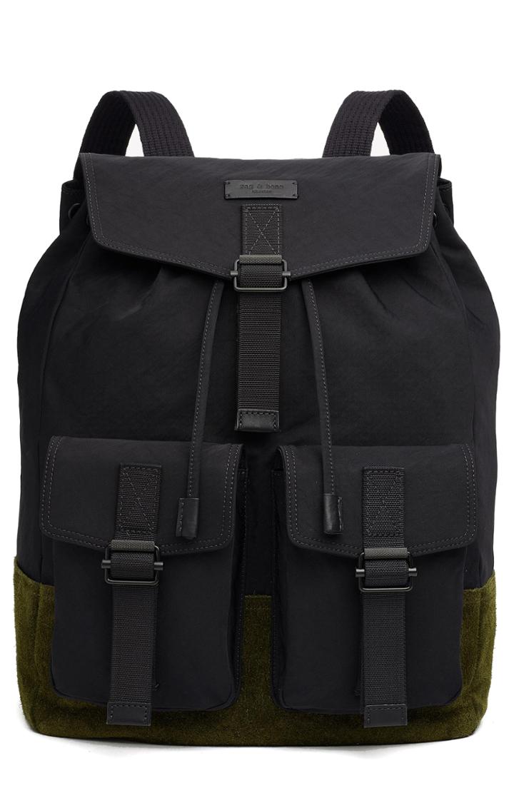 Men's Rag & Bone Field Water Resistant Nylon & Leather Backpack - Black