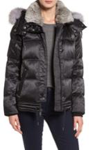 Women's Andrew Marc Convertible Down Coat With Genuine Rabbit Fur & Genuine Fox Fur - Black