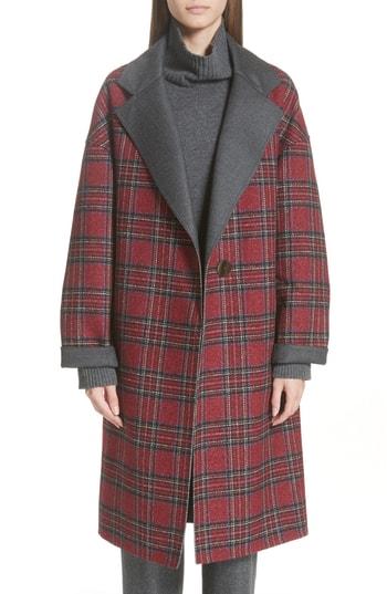 Women's Lafayette 148 New York Braylie Flannel Collar Plaid Coat - Burgundy