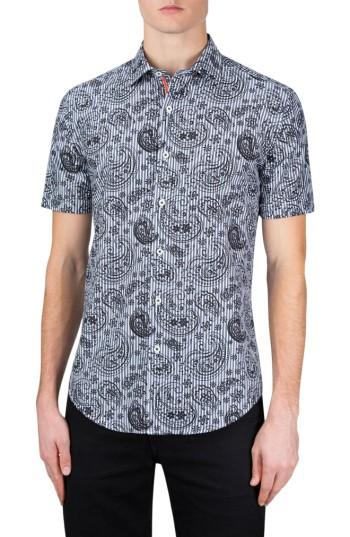 Men's Bugatchi Shaped Fit Paisley Sport Shirt, Size - Grey