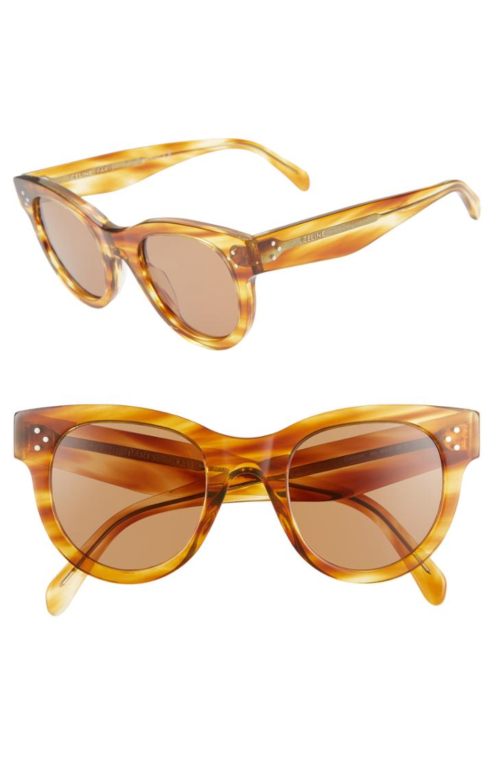 Women's Celine 48mm Cat Eye Sunglasses - Striped Havana/ Nicotine