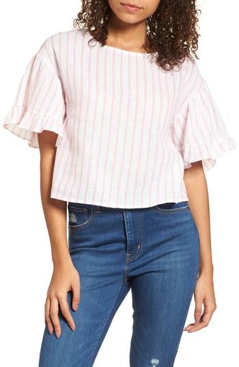 Women's Bp. Ruffle Sleeve Linen Blend Crop Top - Pink