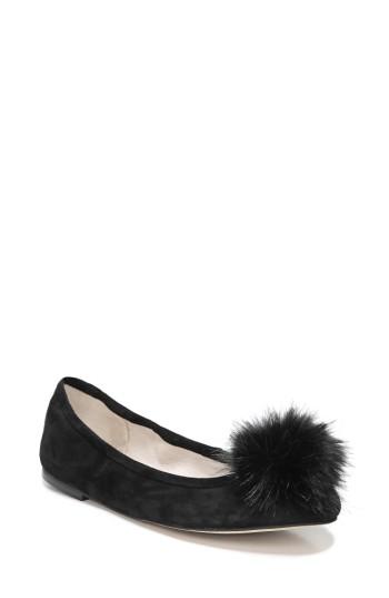 Women's Sam Edelman Farina Flat With Faux Fur Pompom M - Black
