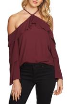 Women's 1.state Ruffle Cold Shoulder Blouse, Size - Burgundy