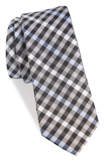 Men's 1901 Wynant Check Skinny Silk Tie, Size - Black