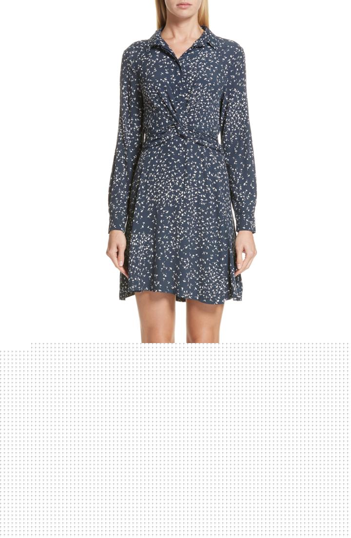 Women's Ganni Barra Dot Twist Front Crepe Shirtdress Us / 38 Eu - Blue