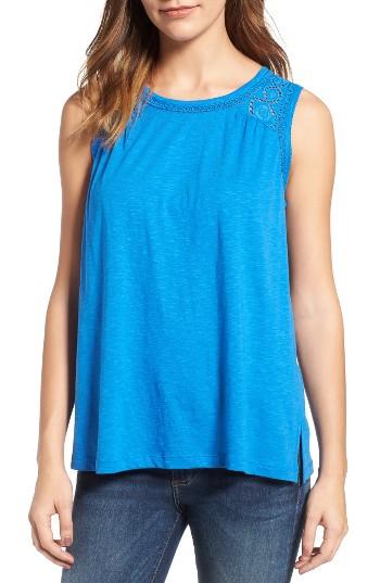 Women's Caslon Tie Back Lace Yoke Tank