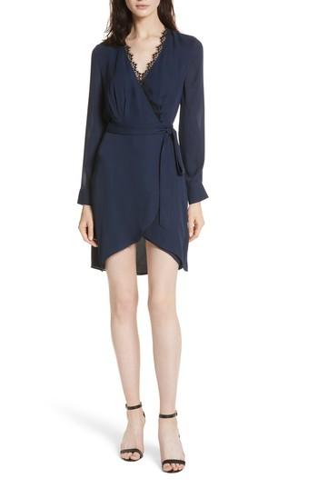 Women's L'agence Trino Lace Trim Silk Wrap Dress - Blue