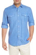 Men's Peter Millar Harkers Regular Fit Herringbone Sport Shirt - Blue