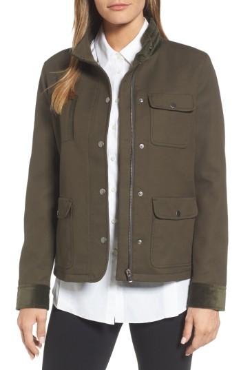 Women's Nordstrom Signature Velvet Back Utility Jacket - Green