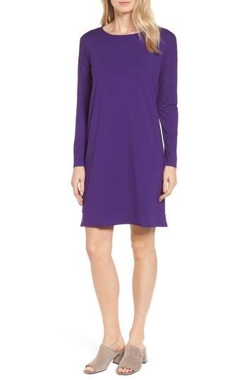 Petite Women's Eileen Fisher Long Sleeve Jersey Shift Dress P - Purple