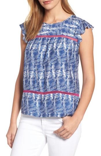 Women's Vineyard Vines Fishbone Print Ruffle Sleeve Top - Blue