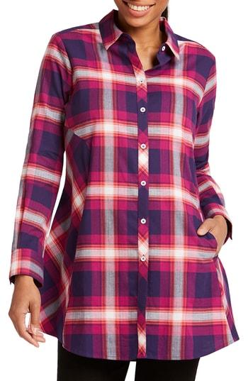 Women's Foxcroft Cici Tartan Plaid Brushed Cotton Blend Tunic Top