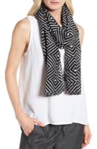 Women's Eileen Fisher Geo Print Organic Cotton Blend Scarf, Size - Black