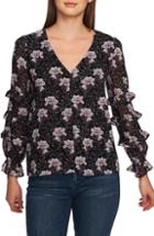 Women's 1.state Bloomsbury Floral Ruffle Top, Size - Black