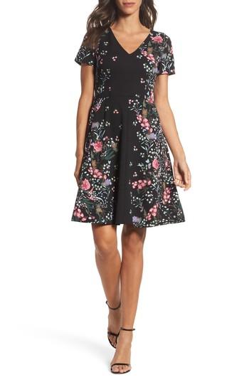 Women's Adrianna Papell Print Scuba Knit Fit & Flare Dress - Black