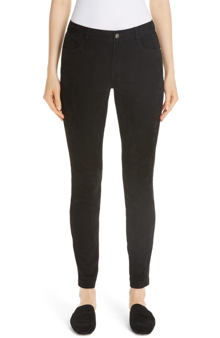 Women's Lafayette 148 New York Mercer Suede Front Skinny Pants (similar To 14w) - Black