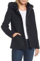 Women's Laundry By Shelli Segal Hooded Wool Blend Boucle Jacket With Faux Fur Trim - Black