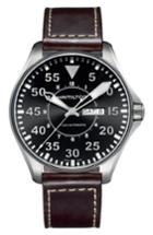 Men's Hamilton Khaki Aviation Automatic Leather Strap Watch, 46mm