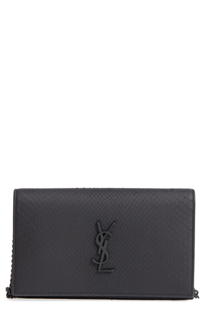 Women's Saint Laurent Monogram Genuine Python Wallet On A Chain -