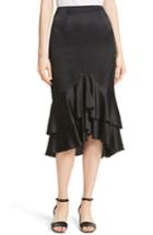 Women's Cinq A Sept Anissa Silk Satin Ruffle Skirt - Black
