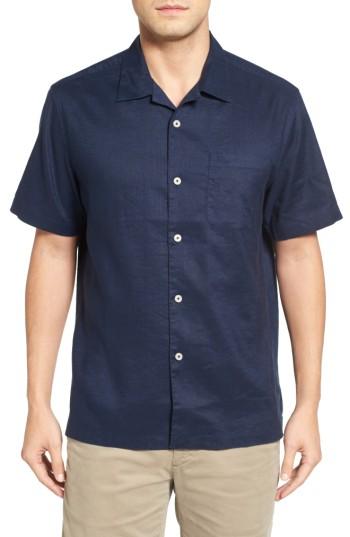 Men's Tommy Bahama Monaco Tides Standard Fit Linen Blend Camp Shirt - Blue