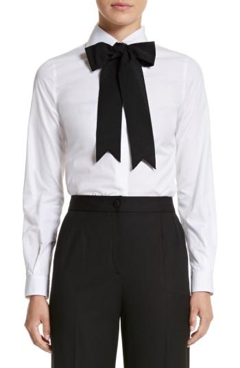 Women's Dolce & Gabbana Cotton Poplin Blouse With Bow Us / 42 It - White