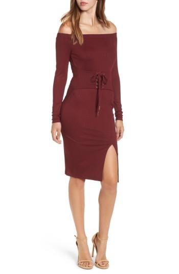 Women's Love, Fire Off The Shoulder Corset Dress - Burgundy