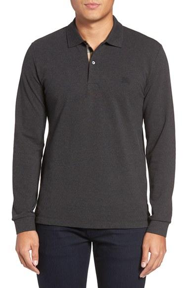 Men's Burberry Brit 'oxford' Long Sleeve Polo - Grey
