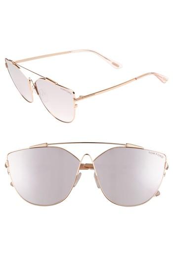 Women's Tom Ford Jacquelyn 64mm Cat Eye Sunglasses - Rose Gold Mirror Violet