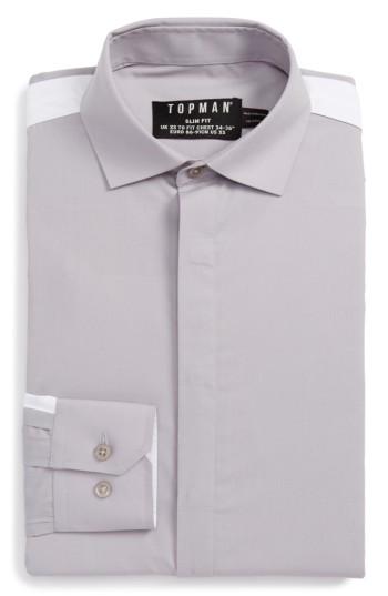 Men's Topman Slim Fit Contrast Stripe Woven Shirt, Size - Grey