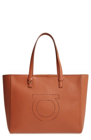 Salvatore Ferragamo Large Grained Leather Tote - Metallic