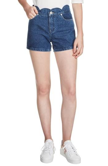 Women's Maje Shafti Scallop Waist Denim Shorts Us / 34 Fr - Blue