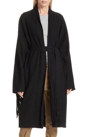 Women's Robert Rodriguez Fringe Detail Boiled Wool Wrap Coat - Black