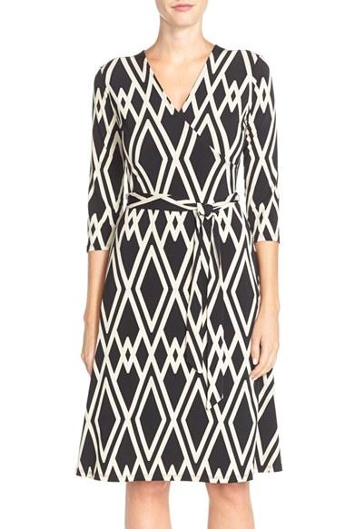 Women's Leota Print Jersey Faux Wrap Dress - Black