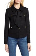Women's Halogen X Atlantic-pacific Bow Detail Tweed Jacket - Black