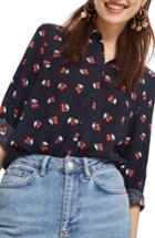 Women's Topshop Cherry Button-down Shirt Us (fits Like 0) - Blue