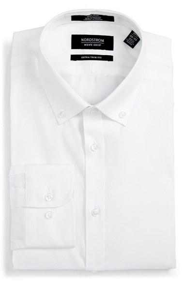 Men's Nordstrom Men's Shop Extra Trim Fit Non-iron Solid Dress Shirt 32/33 - White