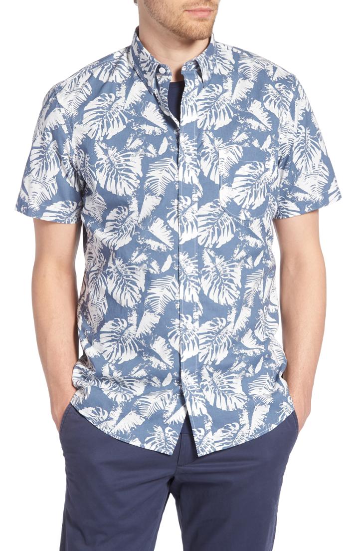 Men's 1901 Trim Fit Palm Print Sport Shirt, Size - Blue