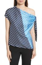 Women's Tibi Delphina Colorblock Stripe Asymmetrical Silk Top - Blue