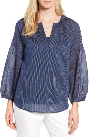 Women's Nordstrom Signature Stripe Cotton & Silk Top - Blue