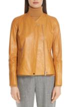 Women's Lafayette 148 New York Devlin Glazed Lambskin Leather Jacket - Orange