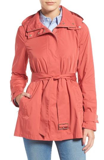 Women's Cole Haan Packable Belted Rain Coat - Red