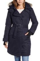 Women's Astrid Hooded Down Peacoat With Genuine Coyote Fur Trim - Blue