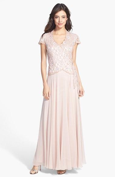 Women's J Kara Side Tie Mock Two Piece Gown