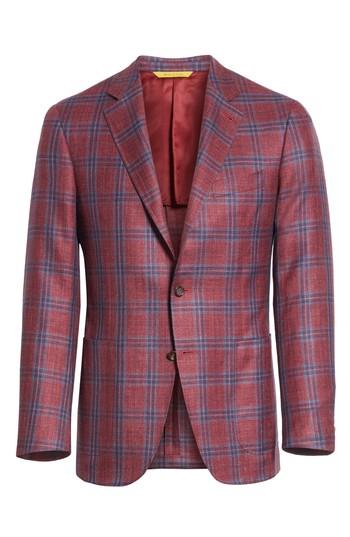 Men's Canali Regular Fit Wool Blend Plaid Sport Coat Us / 52 Eu R - Red