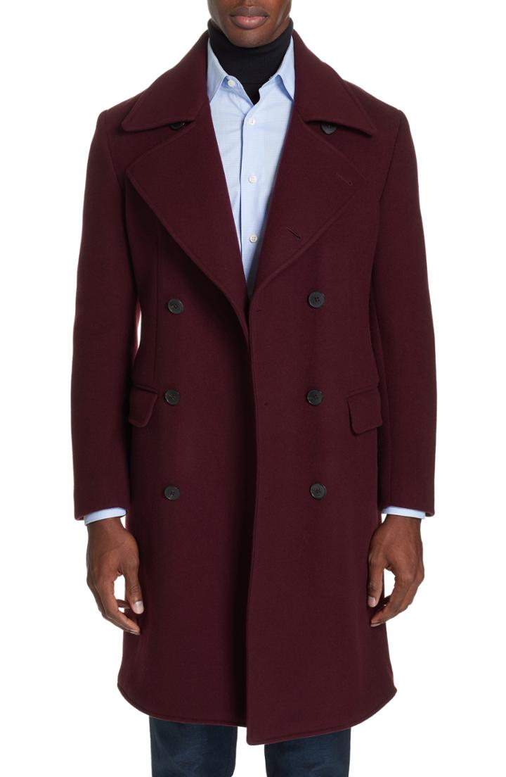 Men's Eidos Double Breasted Wool & Cashmere Overcoat R - Burgundy