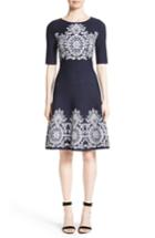 Women's St. John Collection Nellore Jacquard Knit Fit & Flare Dress - Blue