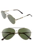 Men's Burberry Heritage Check 57mm Aviator Sunglasses - Gold/ Green